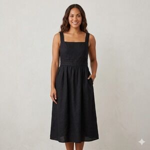 Grae Cove Winnie Linen Dress Black Smocked Back Size Medium